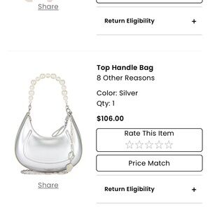 Silver Top Handle Bag with Pearl Strap